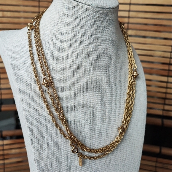 MONET Signed Gold Tone Plated Acorn Extra Long 54" Vintage Chain Necklace - Picture 2 of 6